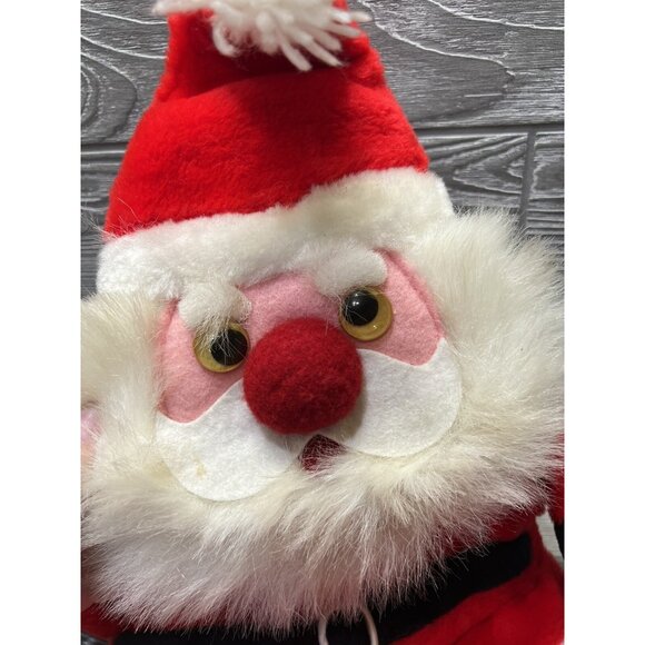 Vintage Plush Two Sided Santa Stocking or Christmas Card Holder With Felt Face - Picture 2 of 7
